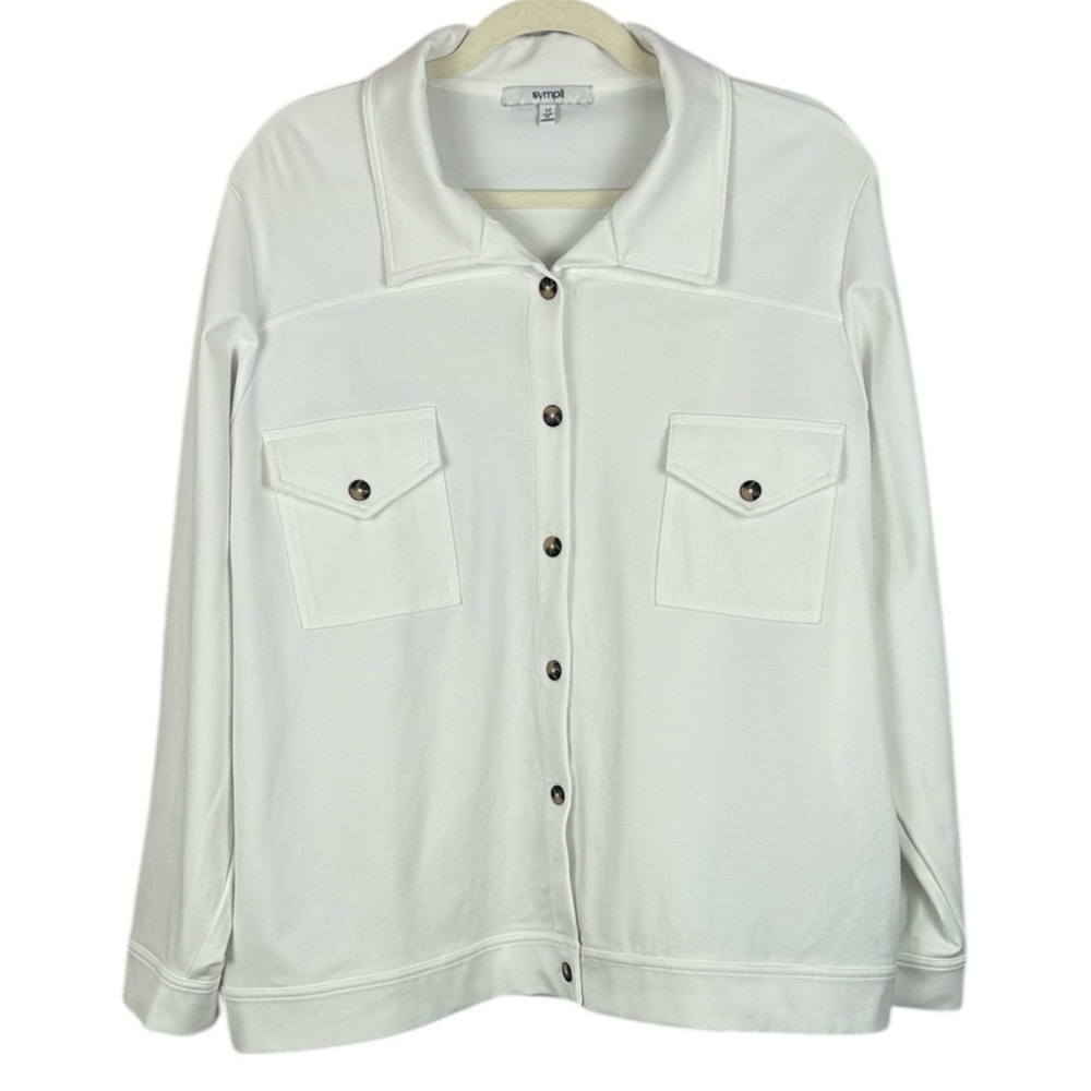Sympli Lux Ponte Easy Care White Button Down Wrinkle Resistant Collared Blazer